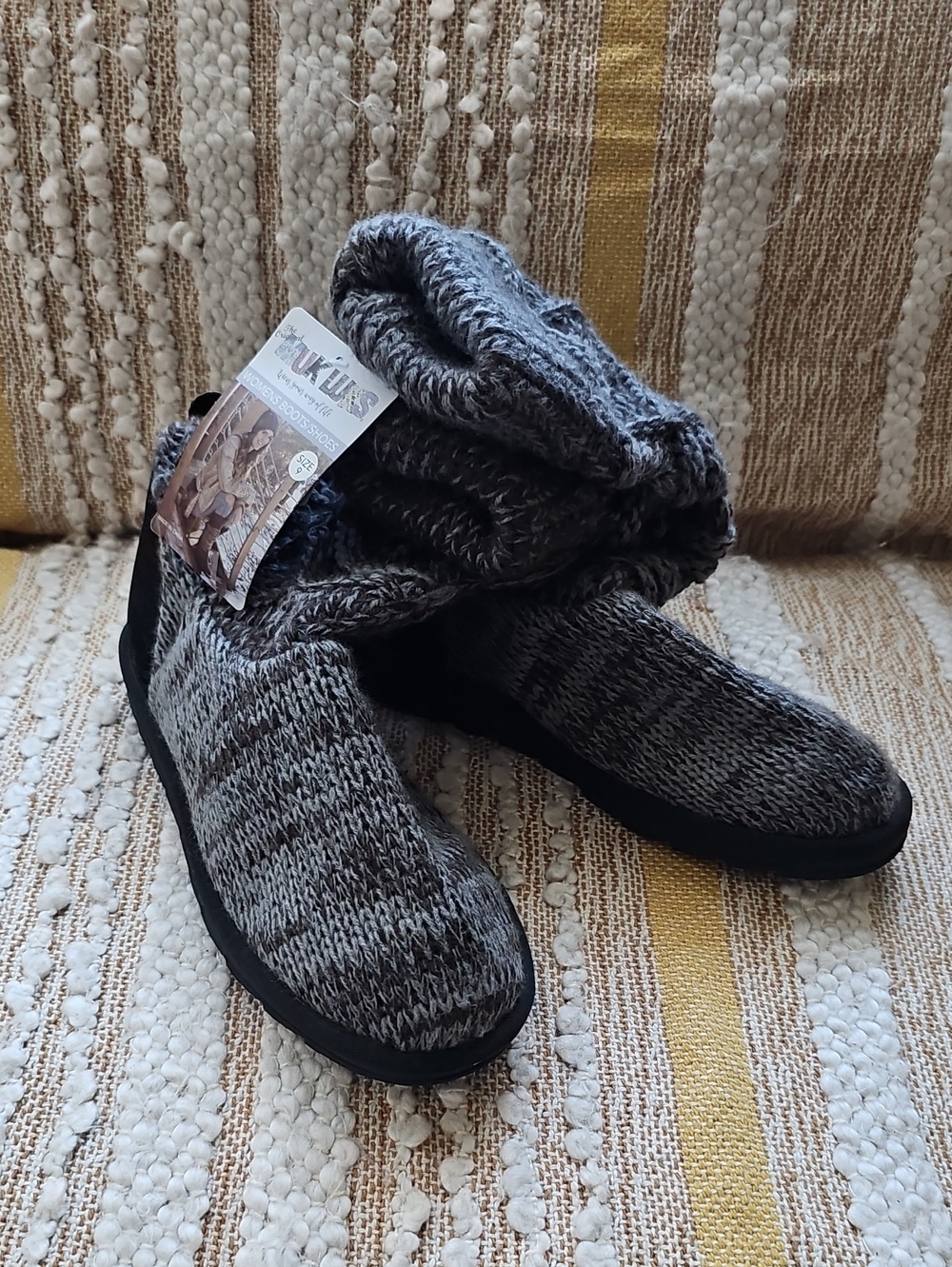 Muk Luks Jamie Gray Knit Memory Foam Slipper Boots